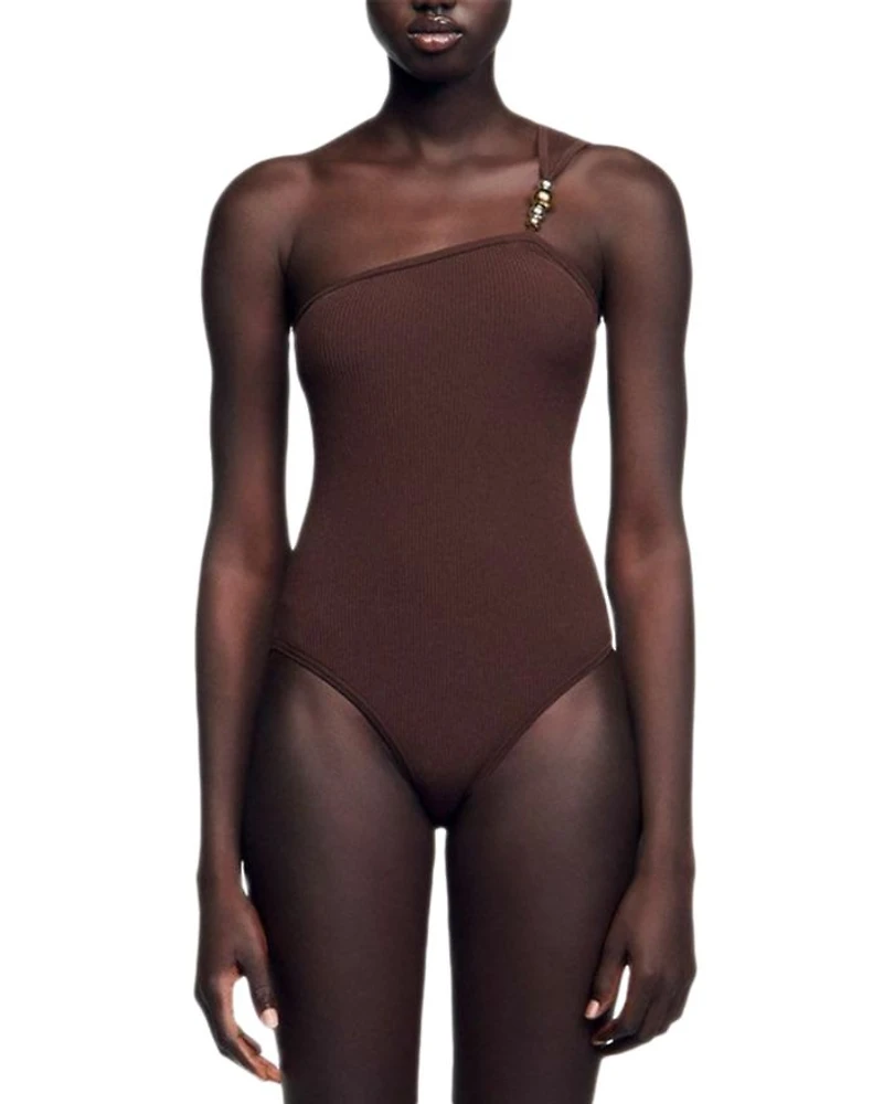 Angele Asymmetric Ribbed Leotard