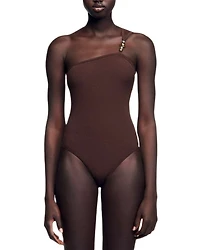 Angele Asymmetric Ribbed Leotard
