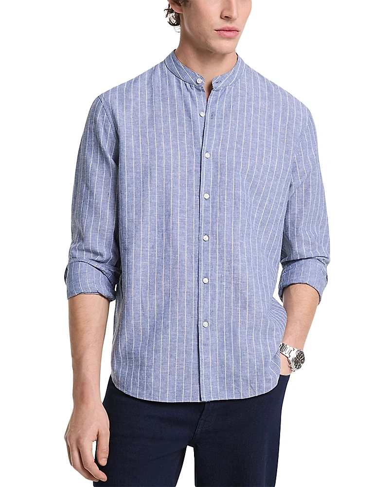 Michael Kors Stripe Band Collar Button Down Shirt
