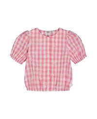 Deux par Girls' Puff Sleeve Top Pink and White Checks - Big Kid