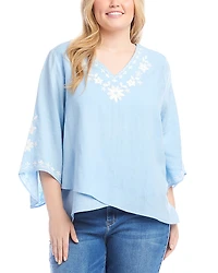 Karen Kane Bracelet Sleeve Embroidered Asymmetric Top