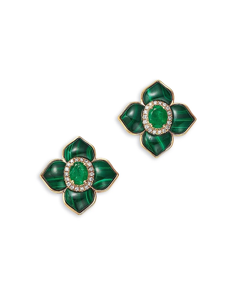 Bloomingdale's Fine Collection Emerald, Malachite & Diamond Clover Earrings