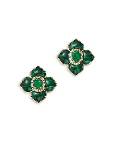 Bloomingdale's Fine Collection Emerald, Malachite & Diamond Clover Earrings