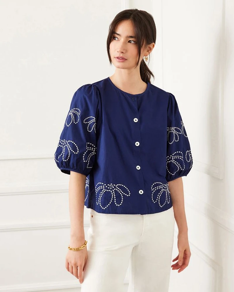 Embroidered Puff Sleeve Shirt