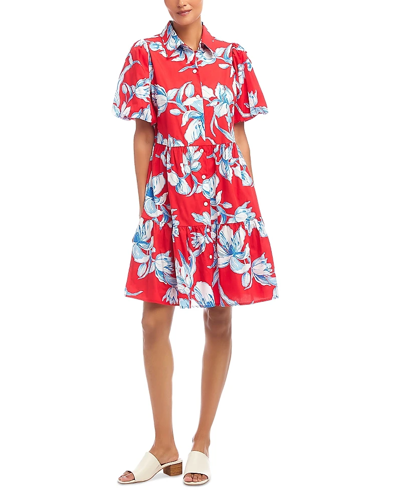 Karen Kane Puff Sleeve Tiered Shirt Dress