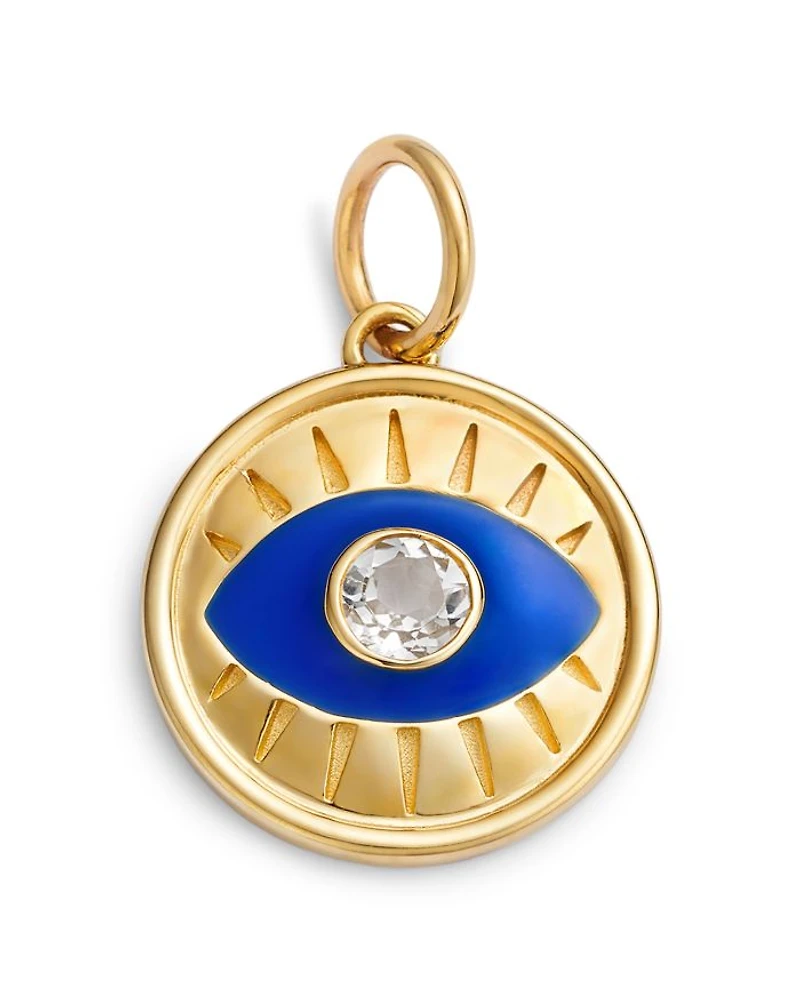 14K Yellow Gold White Topaz Evil Eye Charm
