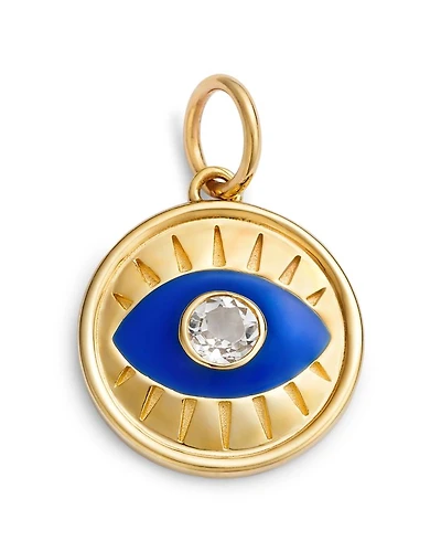 14K Yellow Gold White Topaz Evil Eye Charm