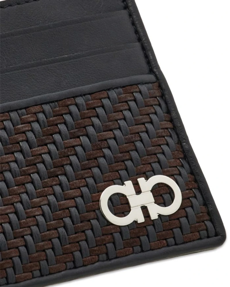 Gancio Woven Leather Card Case