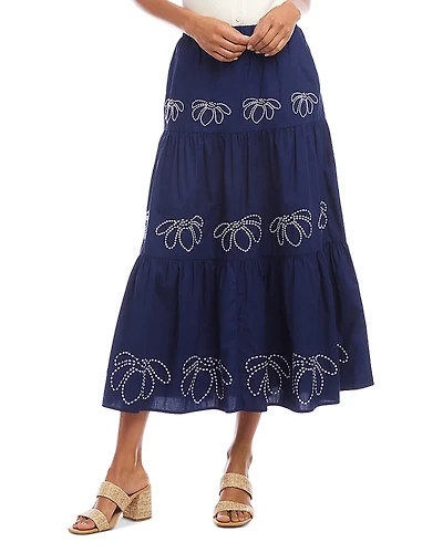 Karen Kane Embroidered Tiered Midi Skirt