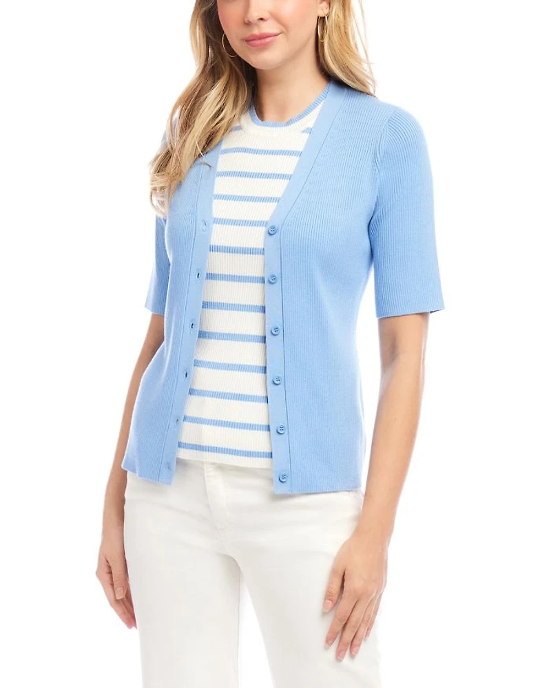 Short Sleeve Ribbed Cardigan