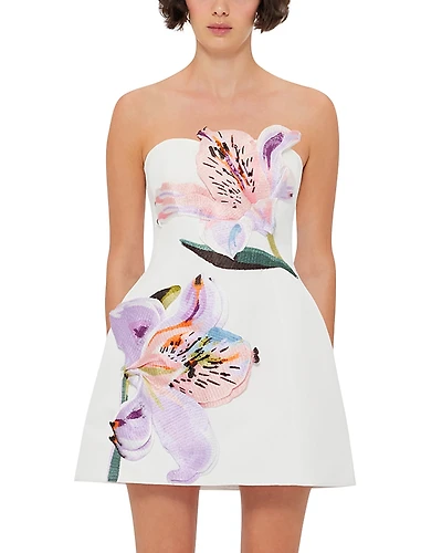 Leo Lin Rosario Applique Floral Bustier Mini Dress