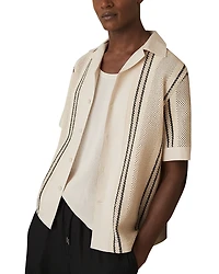 Reiss Striped Crochet Short Sleeve Camp Shirt