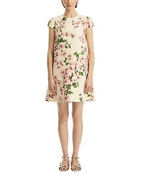 Oscar de la Renta Cap Sleeve Embroidered Cherry Blossom Tweed Dress