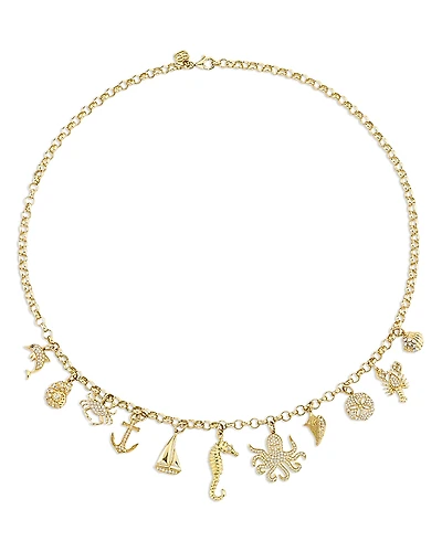 Sydney Evan 14K Yellow Gold Diamond Nautical Charm Necklace, 18