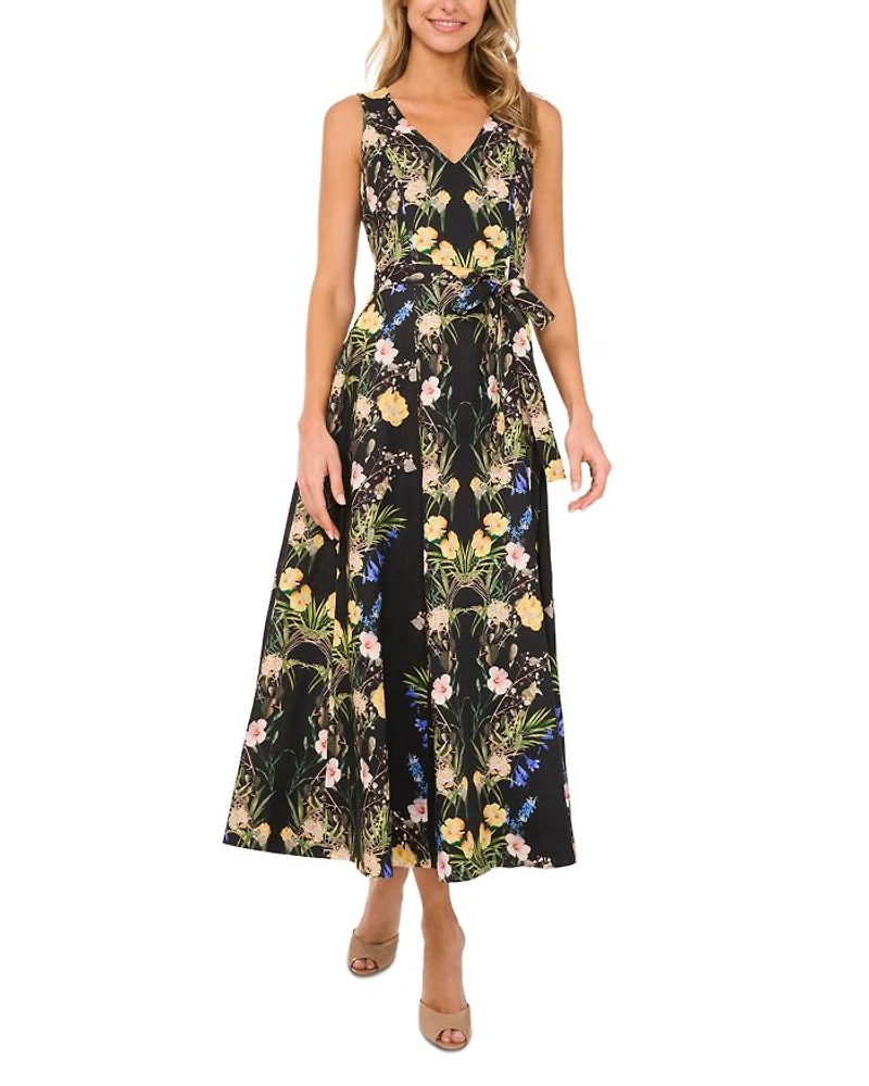 Floral Tie Neck Sleeveless Maxi Dress