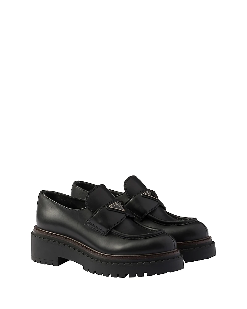 Prada Women's Double Chocolate Leather Loafers