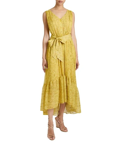 LANITA Sleeveless Fit and Flare Hi Lo Dress Printed Georgette