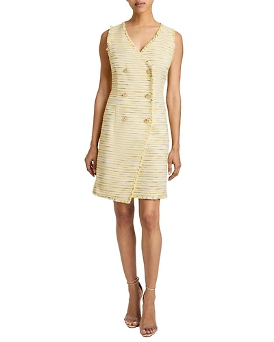 Dee Sleeveless Double Breasted A-Line Dress with Asymmetric Skirt Panel Lightweight Cotton Tweed