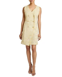 Dee Sleeveless Double Breasted A-Line Dress with Asymmetric Skirt Panel Lightweight Cotton Tweed