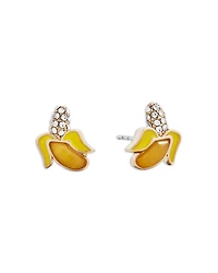 Fruit For Thought Pavé Banana & Strawberry Stud Earrings in Gold Tone, Set of 2
