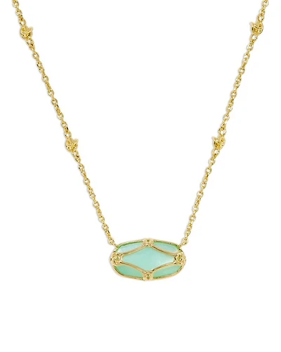 Elisa Lattice Framed Mother Of Pearl Pendant Necklace 14K Gold Plated, 19"