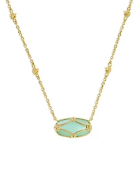 Elisa Lattice Framed Mother Of Pearl Pendant Necklace 14K Gold Plated, 19"