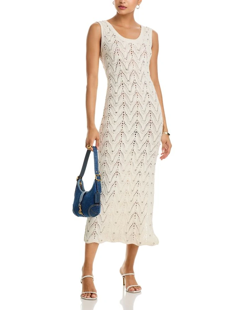 Vincent Rhinestone Pointelle Knit Dress