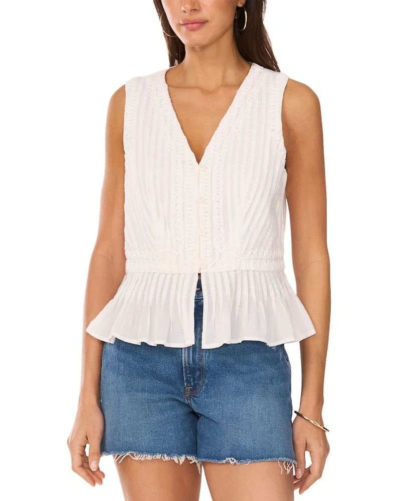 Pintuck V Neck Peplum Tank