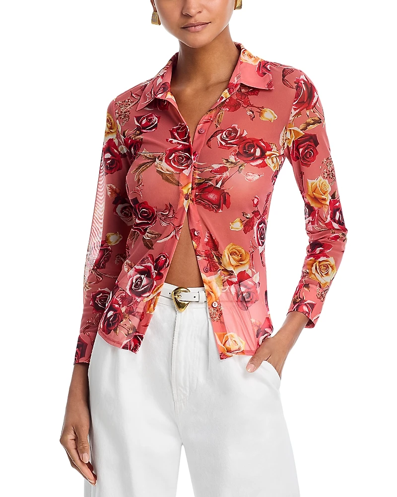 L'Agence Indiana Floral Fitted Long Sleeve Blouse