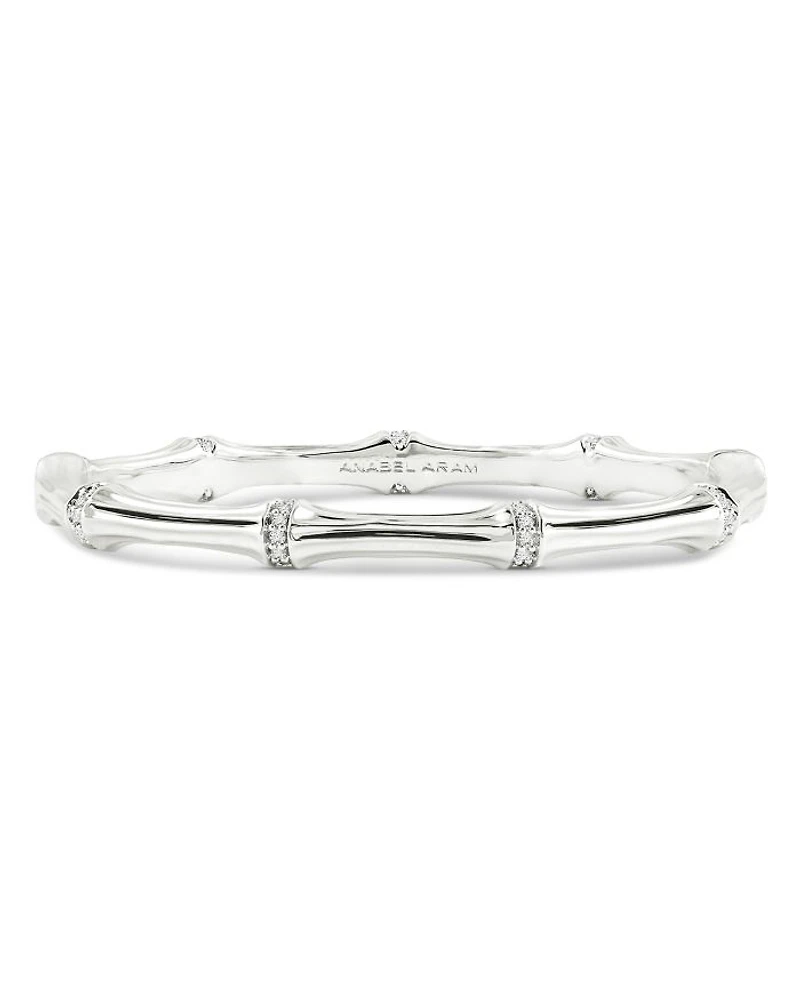 Pavé Bamboo Bangle Bracelet in Sterling Silver