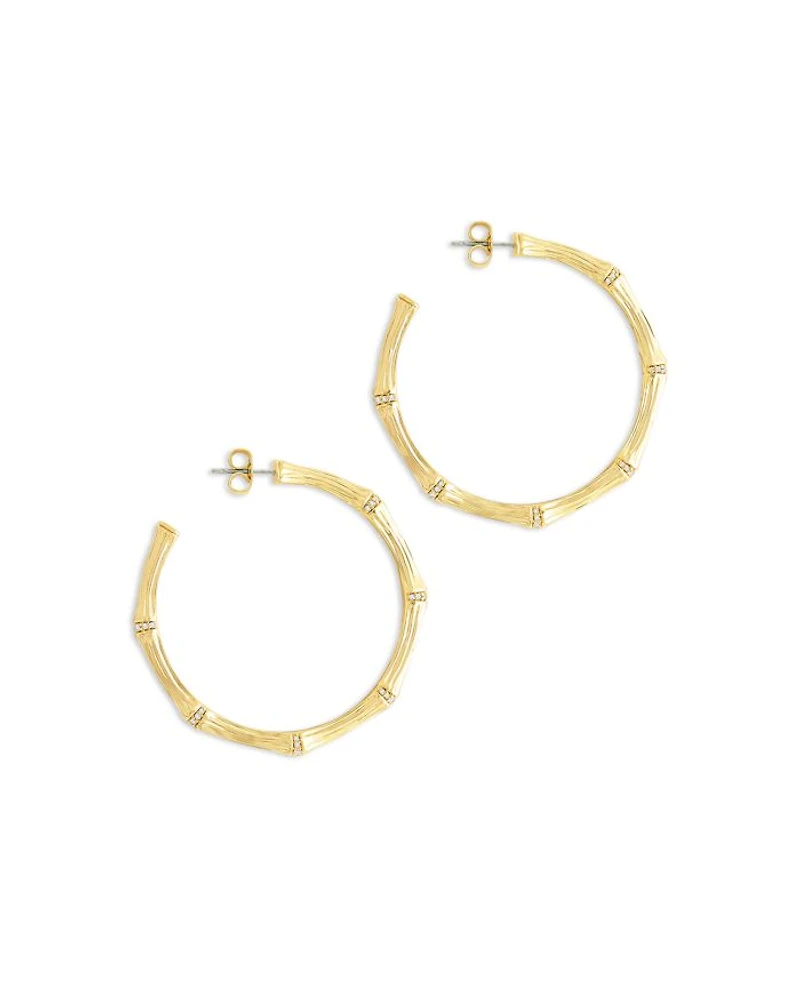 Pavé Bamboo Large Hoop Earrings in 18K Gold Plated