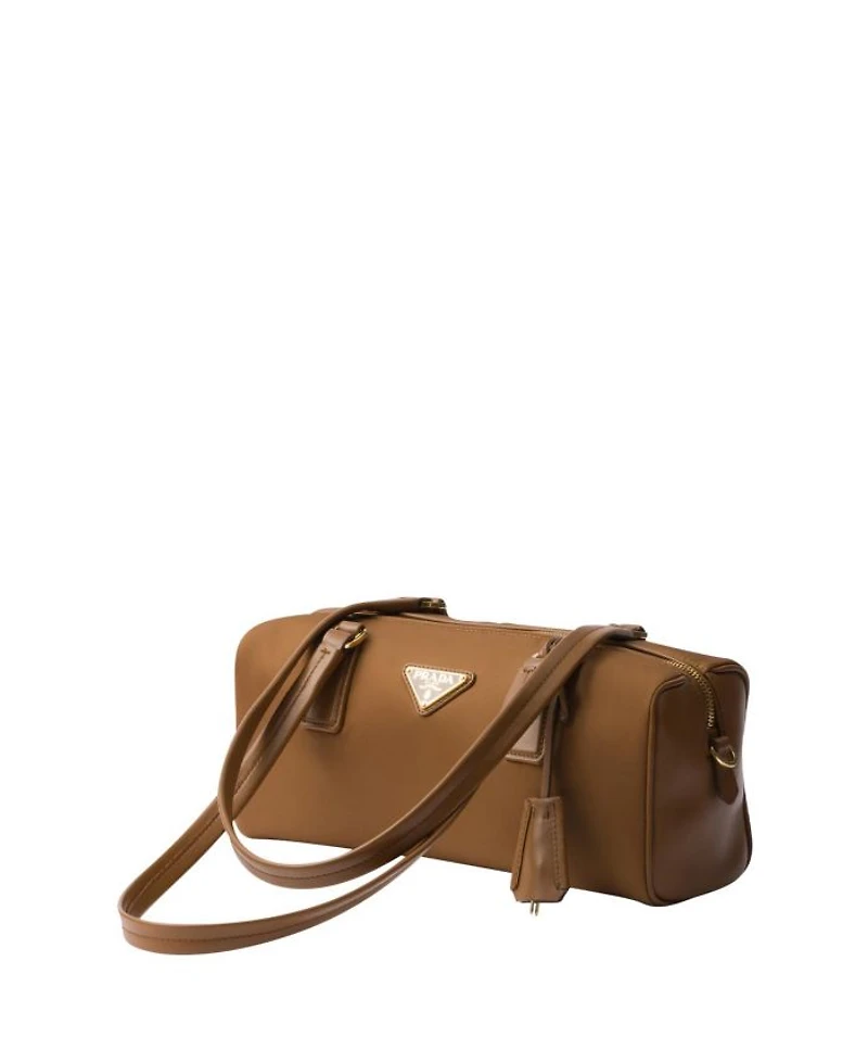 Re-Nylon and Leather Medium Top-Handle Bag with Padlock