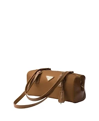 Re-Nylon and Leather Medium Top-Handle Bag with Padlock