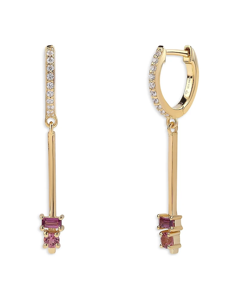 Moon & Meadow 14K Yellow Gold Rhodolite, Pink Tourmaline & Diamond Dangle Hoop Earrings