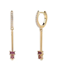Moon & Meadow 14K Yellow Gold Rhodolite, Pink Tourmaline & Diamond Dangle Hoop Earrings