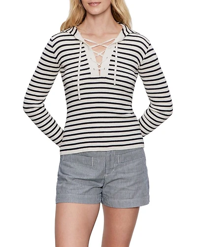 Lace Up Striped Sweater
