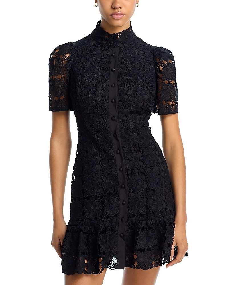 Aqua Floral Lace Mock Neck Mini Dress -Exclusive