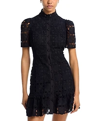 Aqua Floral Lace Mock Neck Mini Dress -Exclusive