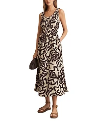 Akari Ruched Mono Print Midi Dress
