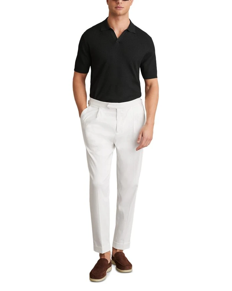 Textured Open Collar Polo Sweater