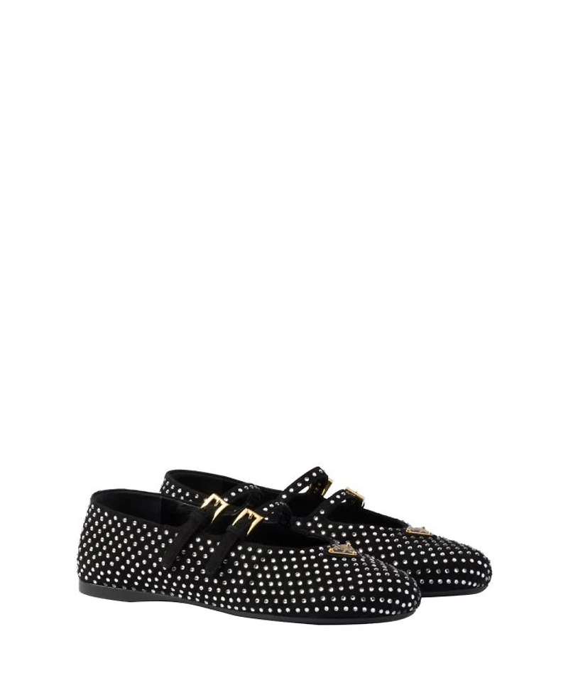 Women's Suede Ballerinas with Crystals