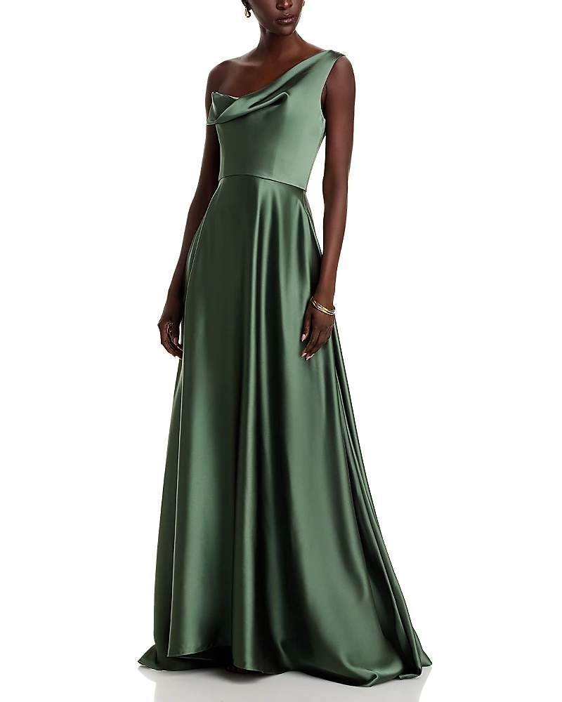 Amsale One Shoulder Drape Front Gown