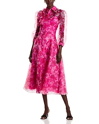 Teri Jon by Rickie Freeman Floral Print Organza Shirt Dress