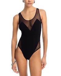 Norma Kamali Racer Mesh Mio One Piece Swimsuit