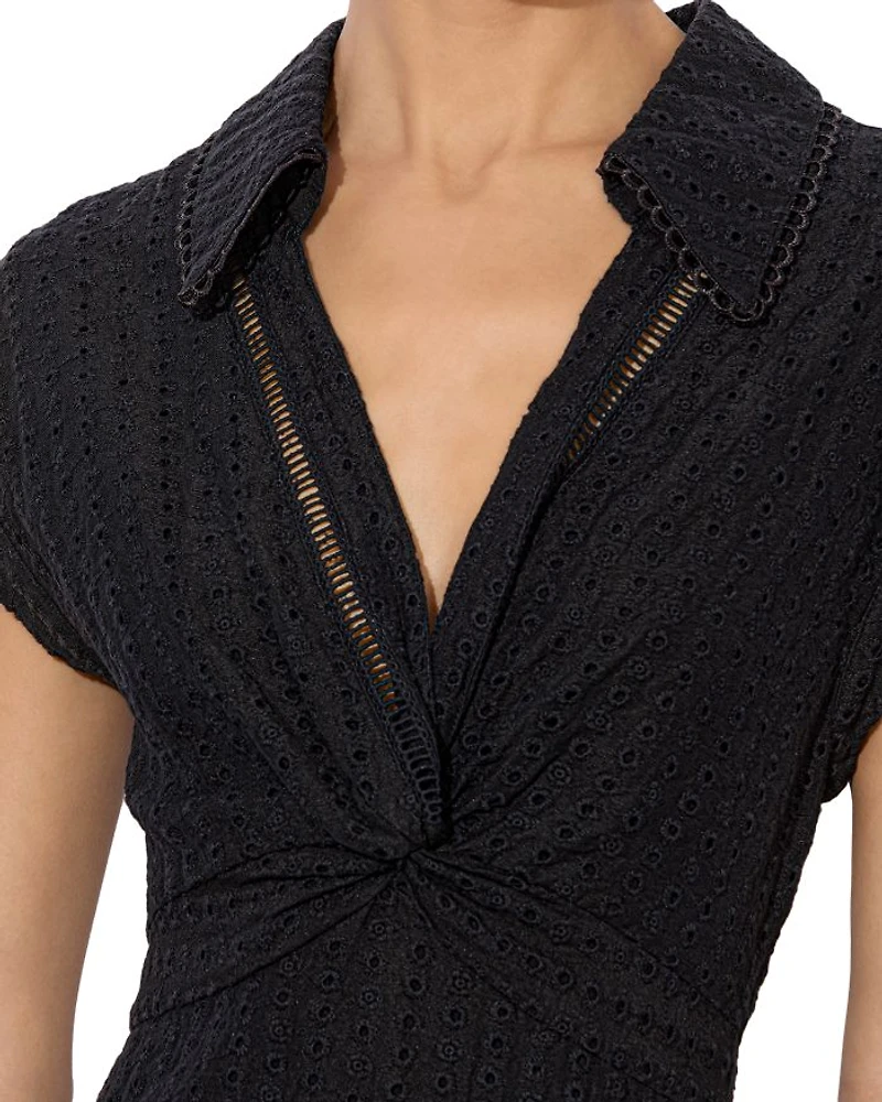 Mila Eyelet Deep V Neck Dress