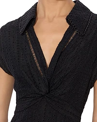 Mila Eyelet Deep V Neck Dress