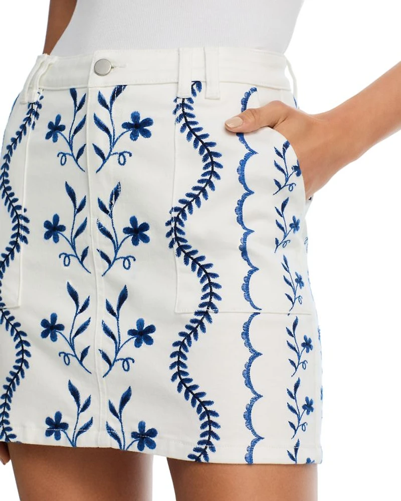 Embroidered Denim Mini Skirt - Exclusive