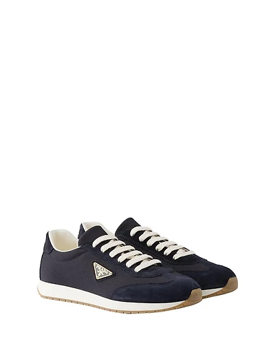 Prada Men's Drill Fabric and Suede Sneakers