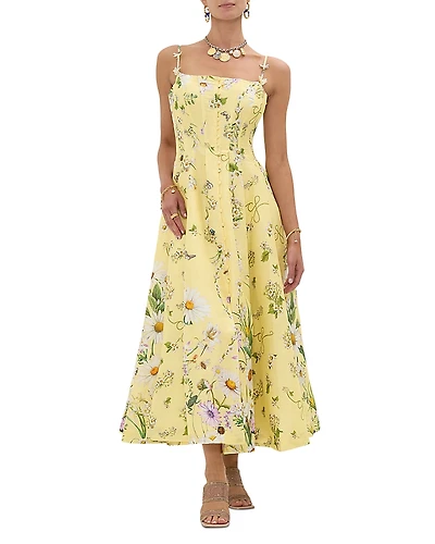 Camilla Linen and Silk Floral Corset Dress