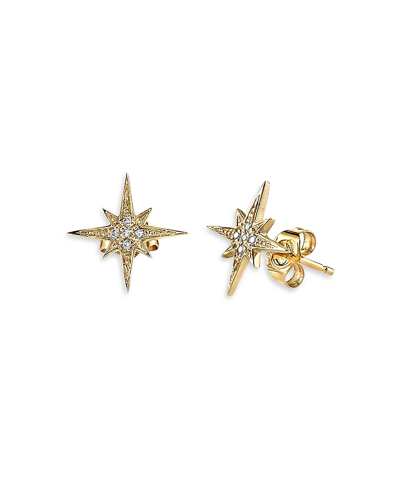 Sydney Evan 14K Yellow Gold Diamond Starburst Stud Earrings
